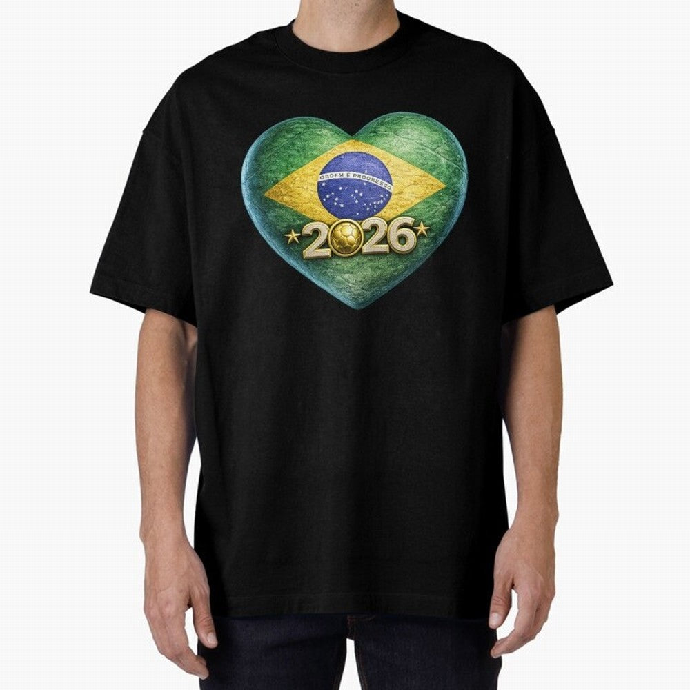 Brazil 2026 World Football Heart Flag Designs Oversized T-Shirt Unlock Match Day Hype around FIFA World Cup 2026 Group Stage, Messi, Neymar and Mbappe, Argentina and Brazil, Stadium Chants, National Pride, Trophy Dreams and Unforgettable Football