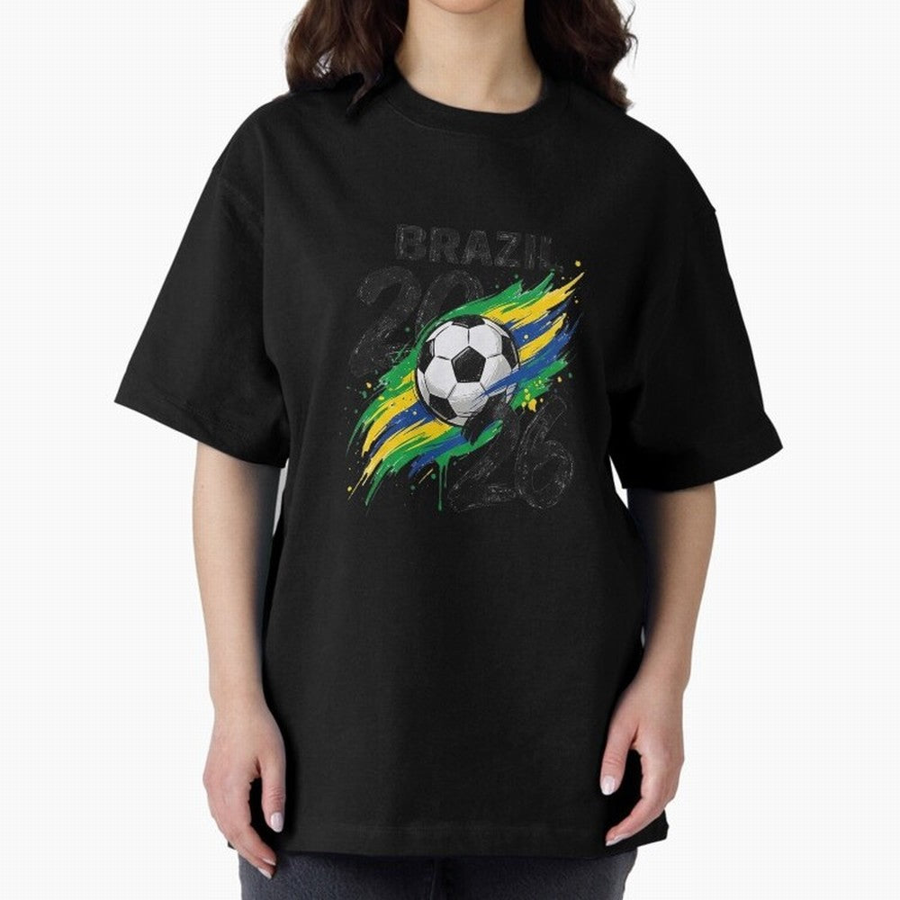 Brazil Soccer 2026 Fan Shirt ¨C Brazil Football Supporter Oversized T-Shirt Join Supporters Worldwide for FIFA World Cup 2026 USA Canada Mexico Connected to Mbappe, England, France and Netherlands Energy, Football History, Final Match Energy, Crowd