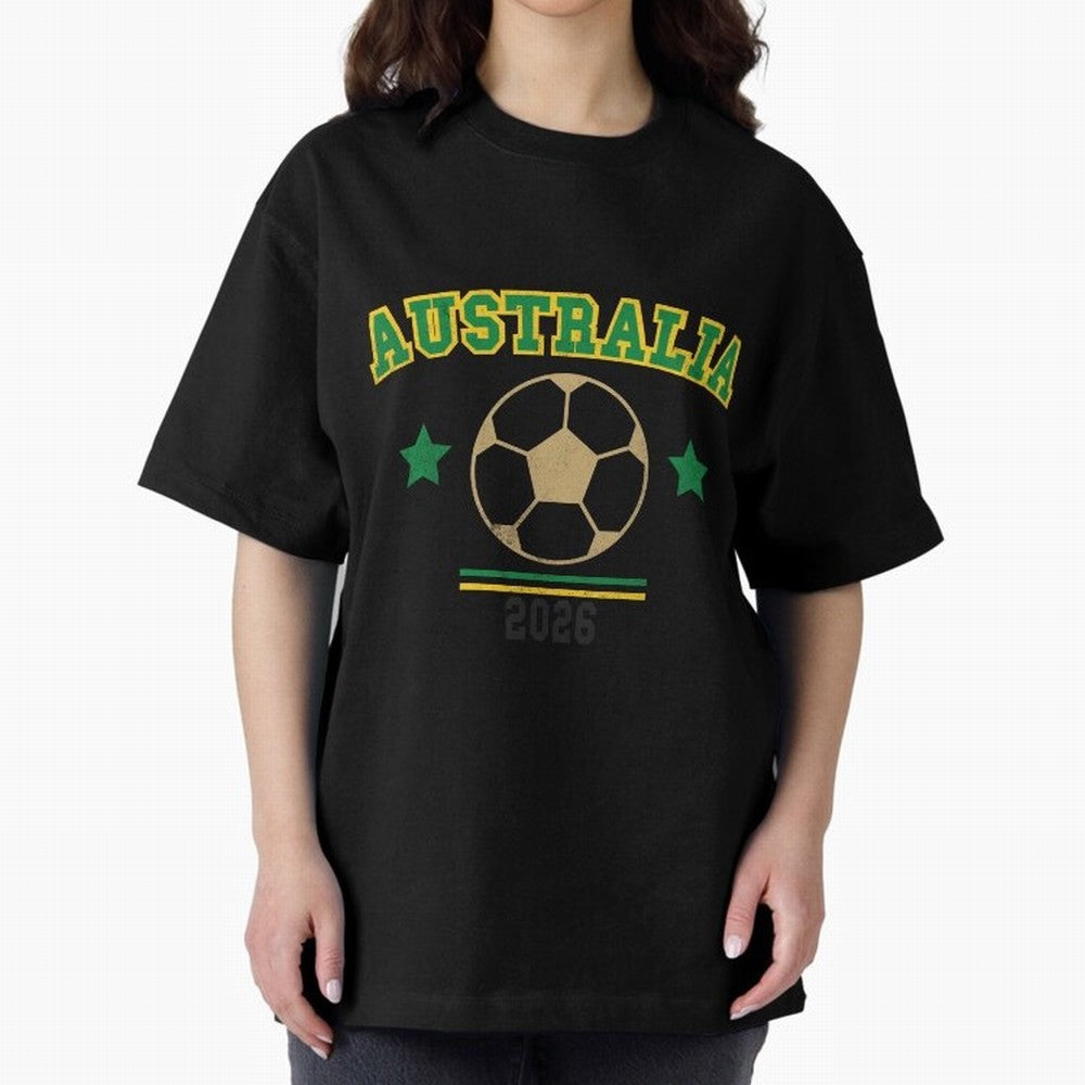 Australia 2026 ¡ª Vintage Soccer Tee Oversized T-Shirt Bring International Match Energy to FIFA World Cup 2026 Group Stage Driven by Messi and Cristiano Ronaldo, Spain and Netherlands Energy, Championship Spirit, Famous Goals, Roaring Crowds and