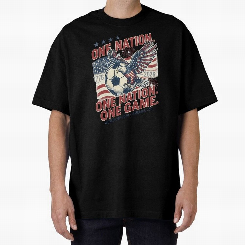 One Nation One Game World Cup 2026 Oversized T-Shirt Honor the Beautiful Game during the FIFA World Cup 2026 Journey through Messi, CR7 and Mbappe Highlights, Brazil, Portugal and Argentina Pride, Vintage Soccer Flavor, Modern Football Stars,