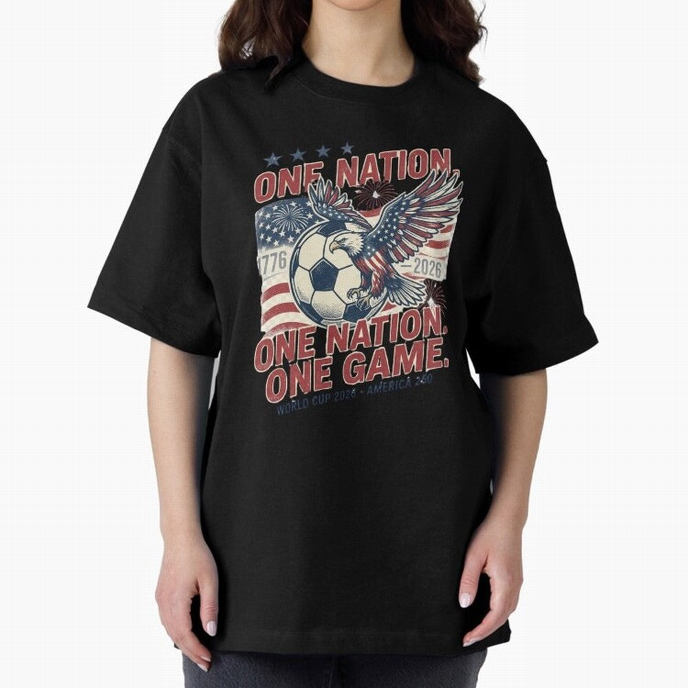 One Nation One Game World Cup 2026 Oversized T-Shirt Honor the Beautiful Game during the FIFA World Cup 2026 Journey through Messi, CR7 and Mbappe Highlights, Brazil, Portugal and Argentina Pride, Vintage Soccer Flavor, Modern Football Stars,