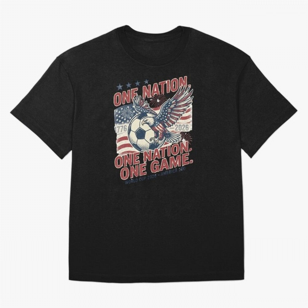 One Nation One Game World Cup 2026 Oversized T-Shirt Honor the Beautiful Game during the FIFA World Cup 2026 Journey through Messi, CR7 and Mbappe Highlights, Brazil, Portugal and Argentina Pride, Vintage Soccer Flavor, Modern Football Stars,