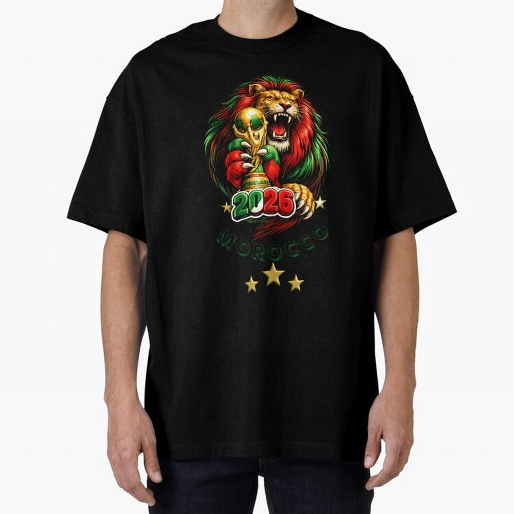 Moroccan Lion World Cup 2026 Design Oversized T-Shirt Show Your Stadium Side during the FIFA World Cup 2026 USA Canada Mexico Journey through Messi, CR7 and Mbappe Highlights, Spain and Netherlands Pride, Fan Favorite Moments, National Team