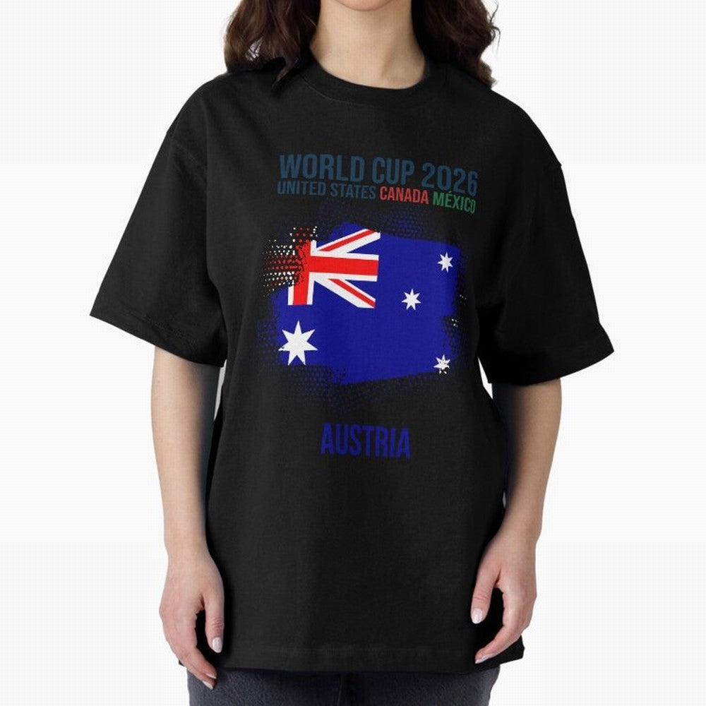 AUSTRIA WORLD CUP 2026 Oversized T-Shirt Honor the Football Icons of FIFA World Cup 2026 Spirit, Featuring England, Messi, Vintage Soccer Flavor, Modern Football Stars, National Flags and Final Night Emotion; Great for Watch Parties, Sports Bars,