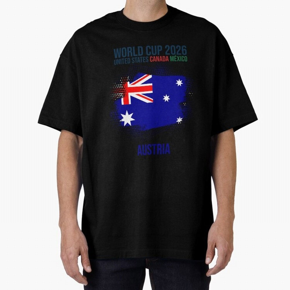 AUSTRIA WORLD CUP 2026 Oversized T-Shirt Honor the Football Icons of FIFA World Cup 2026 Spirit, Featuring England, Messi, Vintage Soccer Flavor, Modern Football Stars, National Flags and Final Night Emotion; Great for Watch Parties, Sports Bars,