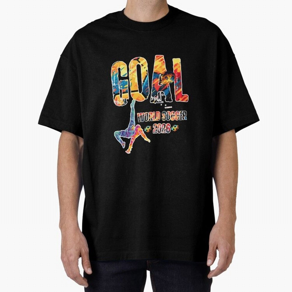 Goal World Soccer Championship 2026 Oversized T-Shirt Celebrate the Road through Global Football Passion for FIFA World Cup 2026 Group Stage, Capturing Neymar, Haaland and Cristiano Ronaldo, England and Germany, Football History, Final Match