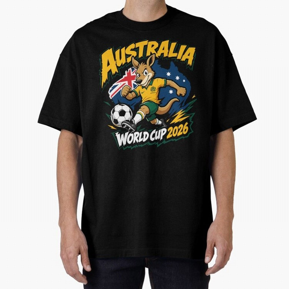 Australia World Cup 2026 Kangaroo Soccer Fan Art Oversized T-Shirt Build FIFA World Cup 2026 for Fans of Neymar and Germany, Bringing Football Passion, Legendary Performances, Festival Vibes and Supporter Community; Great for Supporters Who Love