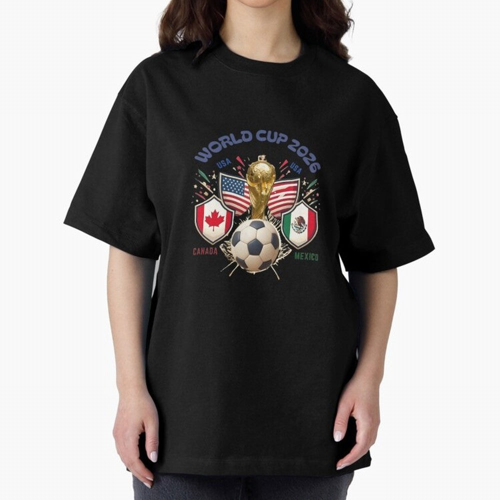 World Cup 2026 Host Nations Crest Oversized T-Shirt Show Passion for the Stars of FIFA World Cup 2026 Group Stage Spirit, Featuring Argentina, Cristiano Ronaldo, Haaland and CR7, Fan Favorite Moments, National Team Passion, Big Match Drama and