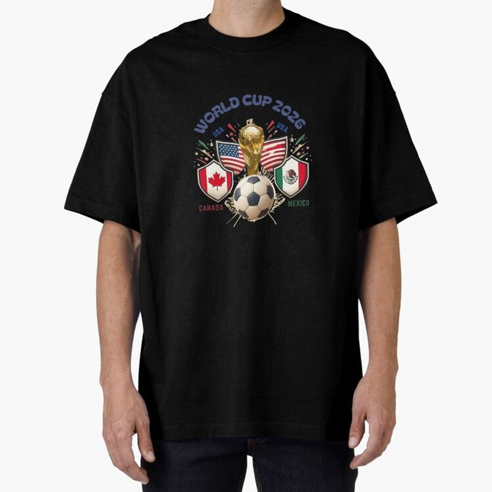 World Cup 2026 Host Nations Crest Oversized T-Shirt Show Passion for the Stars of FIFA World Cup 2026 Group Stage Spirit, Featuring Argentina, Cristiano Ronaldo, Haaland and CR7, Fan Favorite Moments, National Team Passion, Big Match Drama and