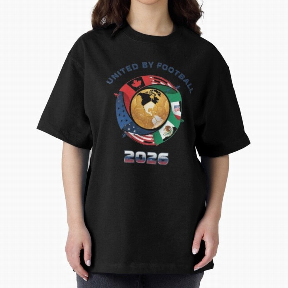 United By Football 2026 Logo Oversized T-Shirt Fuel the Hype around Global Football Passion for FIFA World Cup 2026 Group Stage, Featuring Messi, Neymar and Mbappe, Germany, Worldwide Fan Energy, Dramatic Goals, Stadium Lights and Championship