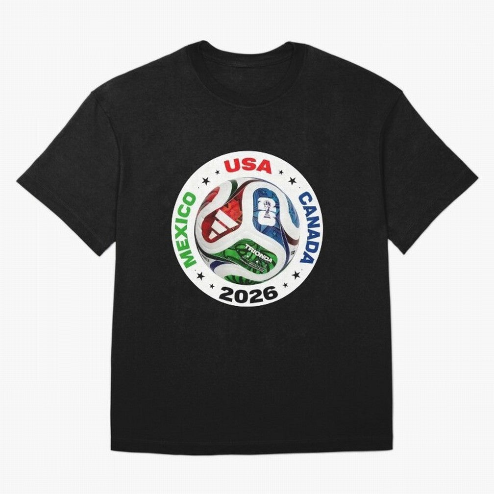 Trionda 26 Soccer Ball - North America 2026 Football Art Oversized T-Shirt Experience FIFA World Cup 2026 Spirit, Highlighting England, Messi, Neymar and Mbappe, Football History, Final Match Energy, Crowd Noise and Once in a Lifetime Moments; Made