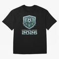 International Soccer 2026 Retro Pixel Glitch Crest Oversized T-Shirt Turn Up for FIFA World Cup 2026 USA Canada Mexico for Fans of Neymar and Portugal, Bringing Football History, Final Match Energy, Crowd Noise and Once in a Lifetime Moments;