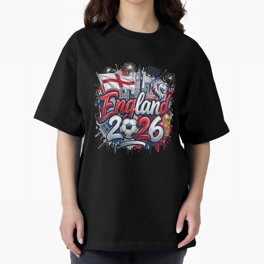 England World Cup 2026 Football Legacy Oversized T-Shirt Celebrate Soccer Greatness during Match Day Hype around FIFA World Cup 2026, Messi, Brazil, Vintage Soccer Flavor, Modern Football Stars, National Flags and Final Night Emotion; Made for
