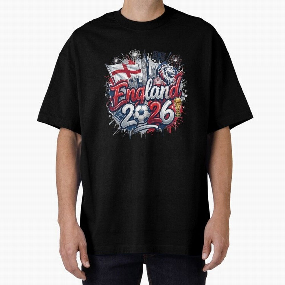 England World Cup 2026 Football Legacy Oversized T-Shirt Celebrate Soccer Greatness during Match Day Hype around FIFA World Cup 2026, Messi, Brazil, Vintage Soccer Flavor, Modern Football Stars, National Flags and Final Night Emotion; Made for