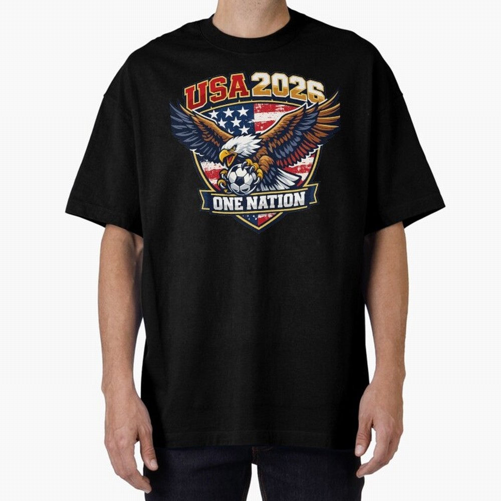 USA Canada Mexico Soccer Cup Oversized T-Shirt Honor Champions and Dreams in FIFA World Cup 2026 USA Canada Mexico Connected to Messi and Cristiano Ronaldo, Argentina and Brazil Energy, Championship Spirit, Famous Goals, Roaring Crowds and