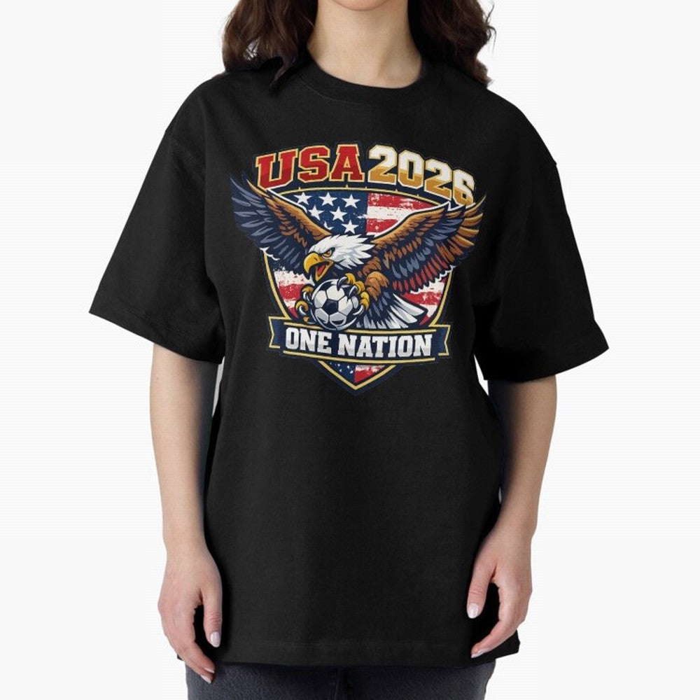 USA Canada Mexico Soccer Cup Oversized T-Shirt Honor Champions and Dreams in FIFA World Cup 2026 USA Canada Mexico Connected to Messi and Cristiano Ronaldo, Argentina and Brazil Energy, Championship Spirit, Famous Goals, Roaring Crowds and