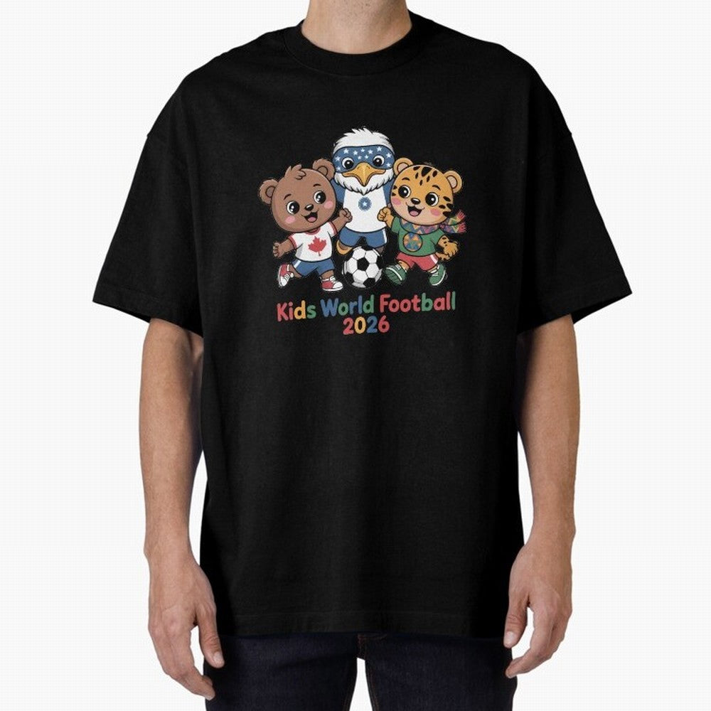 Kids World Football Friends 2026 ¨C Cute Cartoon Soccer Characters for Children Oversized T-Shirt Show Your Love for Match Day Hype around FIFA World Cup 2026 Group Stage, Mbappe and Neymar, Brazil, Match Day Excitement, Supporter Culture, Golden