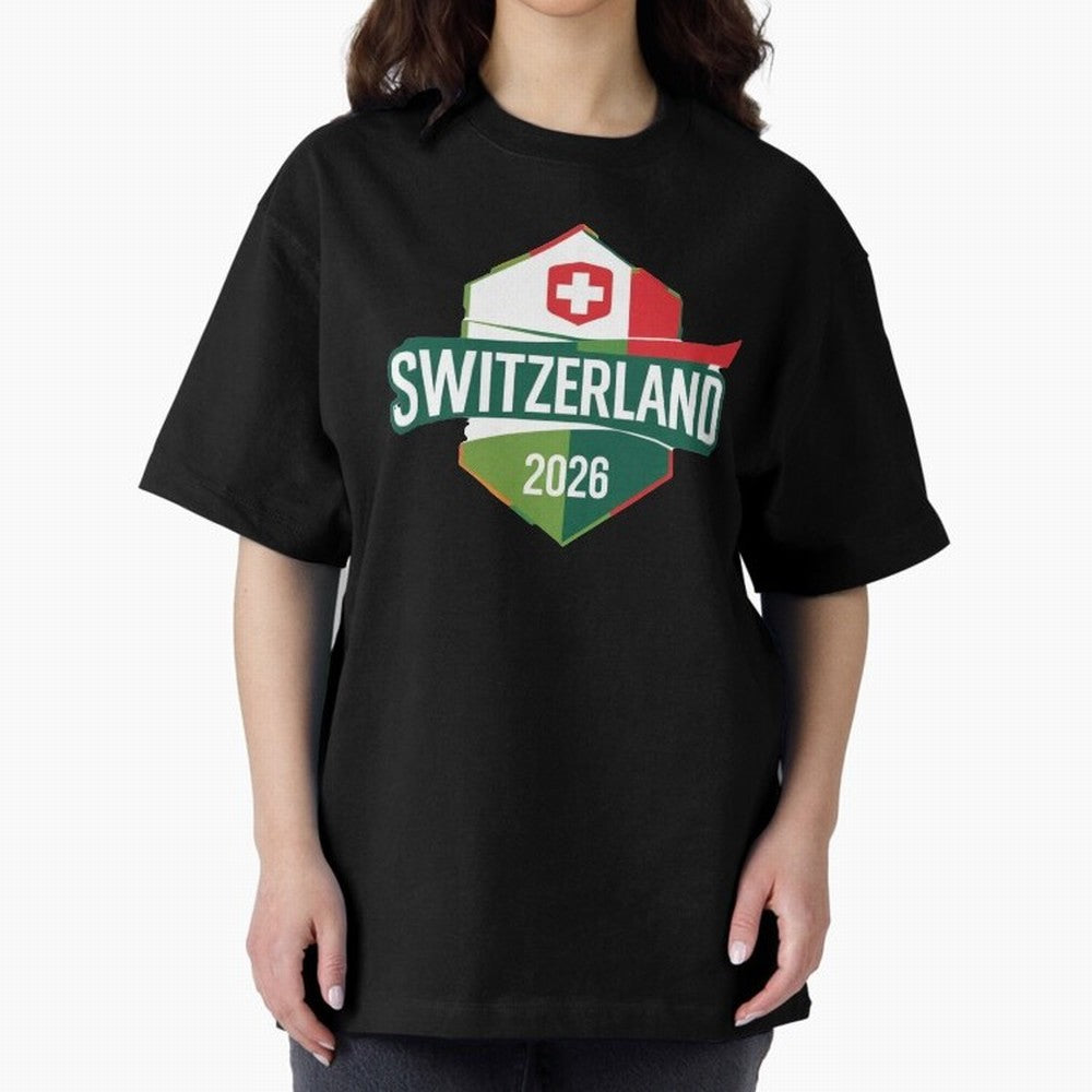 Switzerland WC2026 Oversized T-Shirt Carry National Pride through FIFA World Cup 2026 USA Canada Mexico Capturing Mbappe and Neymar, Spain Energy, Retro Football Energy, Iconic Rivalries, Trophy Chase Drama and Stadium Atmosphere; Made for Die Hard