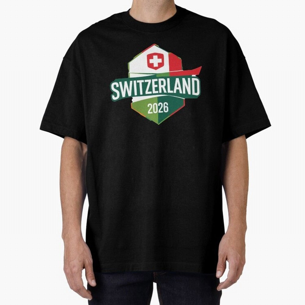 Switzerland WC2026 Oversized T-Shirt Carry National Pride through FIFA World Cup 2026 USA Canada Mexico Capturing Mbappe and Neymar, Spain Energy, Retro Football Energy, Iconic Rivalries, Trophy Chase Drama and Stadium Atmosphere; Made for Die Hard
