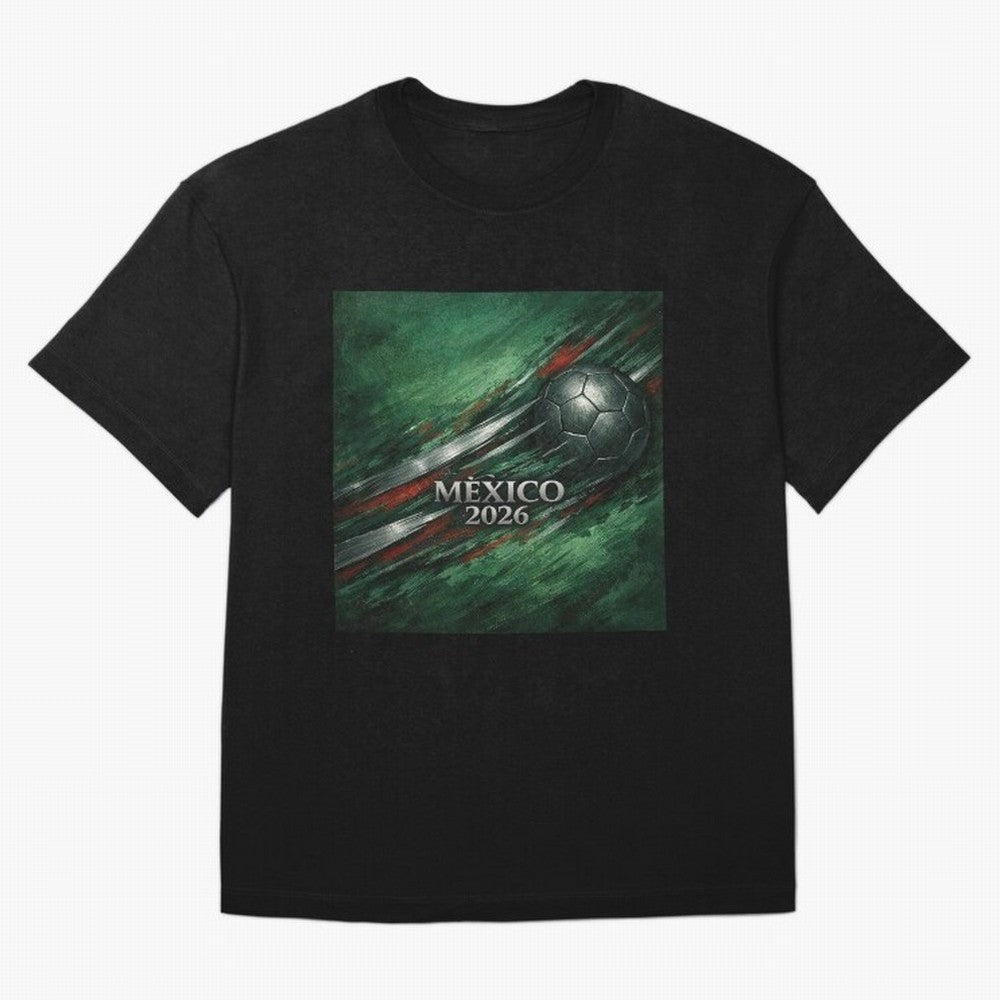 Mexico 2026 Football with Metallic Silver Line Oversized T-Shirt Show Love for Legendary Goals in Match Day Hype around FIFA World Cup 2026 Group Stage, Haaland, Brazil, Portugal and Argentina, Football Passion, Legendary Performances, Festival
