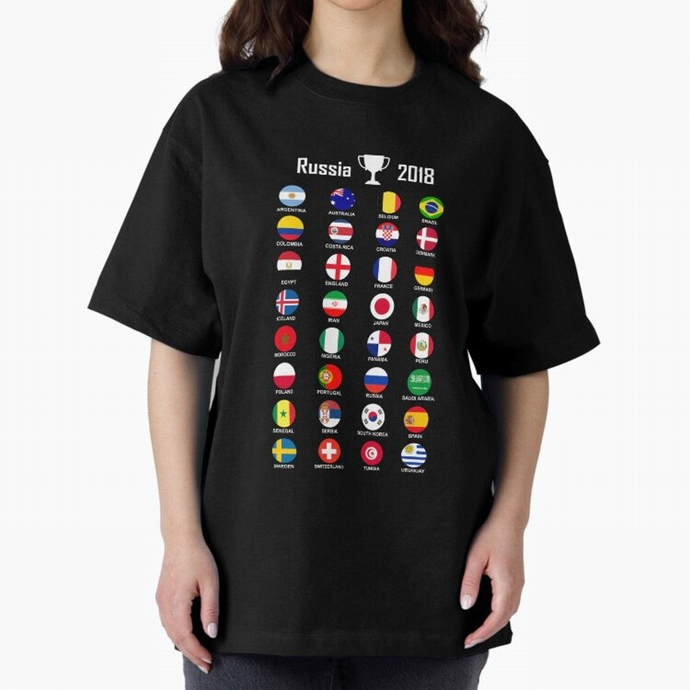 Russia 2018 Football Soccer Championship Oversized T-Shirt Live the Energy of FIFA World Cup 2026 Spirit, with France, Messi and Cristiano Ronaldo, Football Passion, Legendary Performances, Festival Vibes and Supporter Community; Ideal for Fans Who