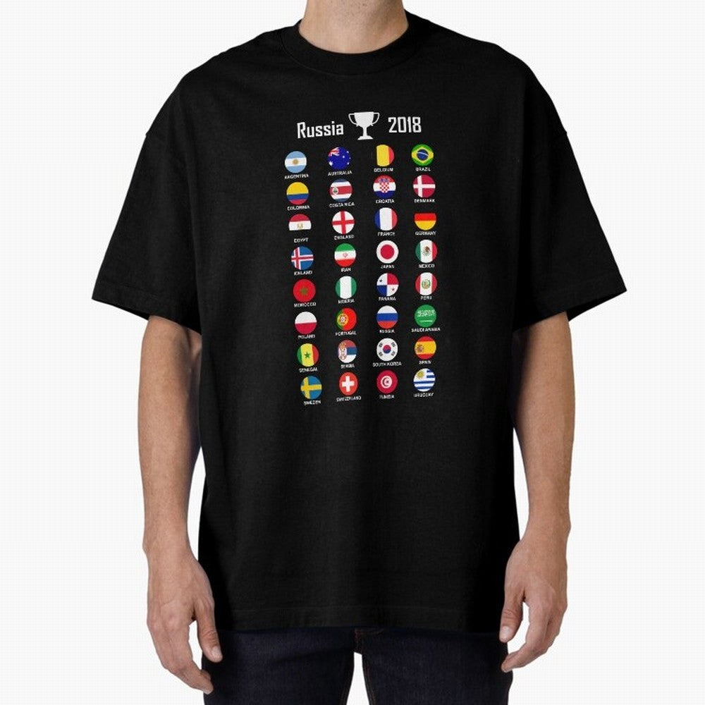 Russia 2018 Football Soccer Championship Oversized T-Shirt Live the Energy of FIFA World Cup 2026 Spirit, with France, Messi and Cristiano Ronaldo, Football Passion, Legendary Performances, Festival Vibes and Supporter Community; Ideal for Fans Who