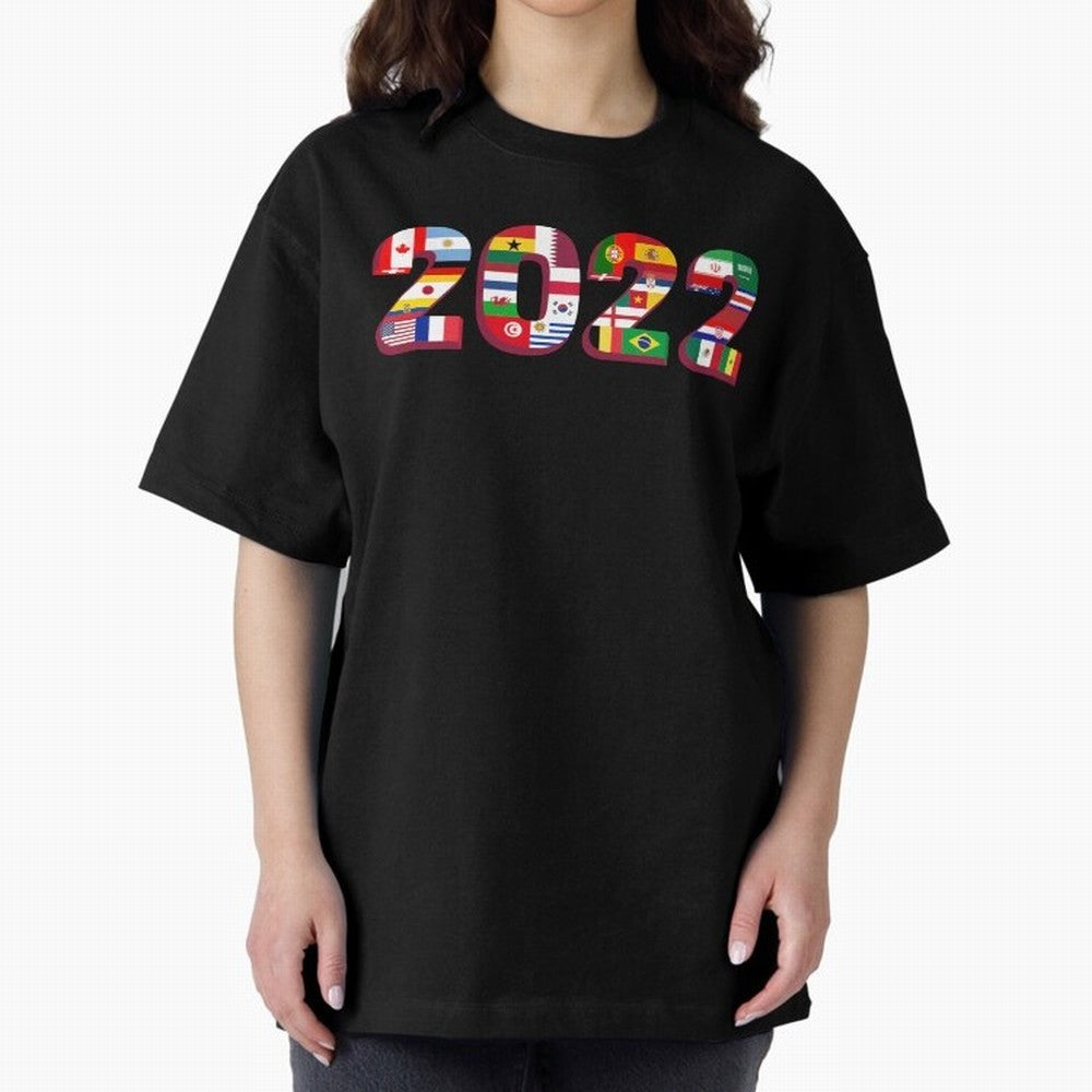 Flags of the 32 Teams that Played in Qatar in 2022 for Football Fans Oversized T-Shirt Support FIFA World Cup 2026 USA Canada Mexico for Fans of Cristiano Ronaldo and Argentina, France and Brazil, Bringing Global Supporter Spirit, Legendary Goals,