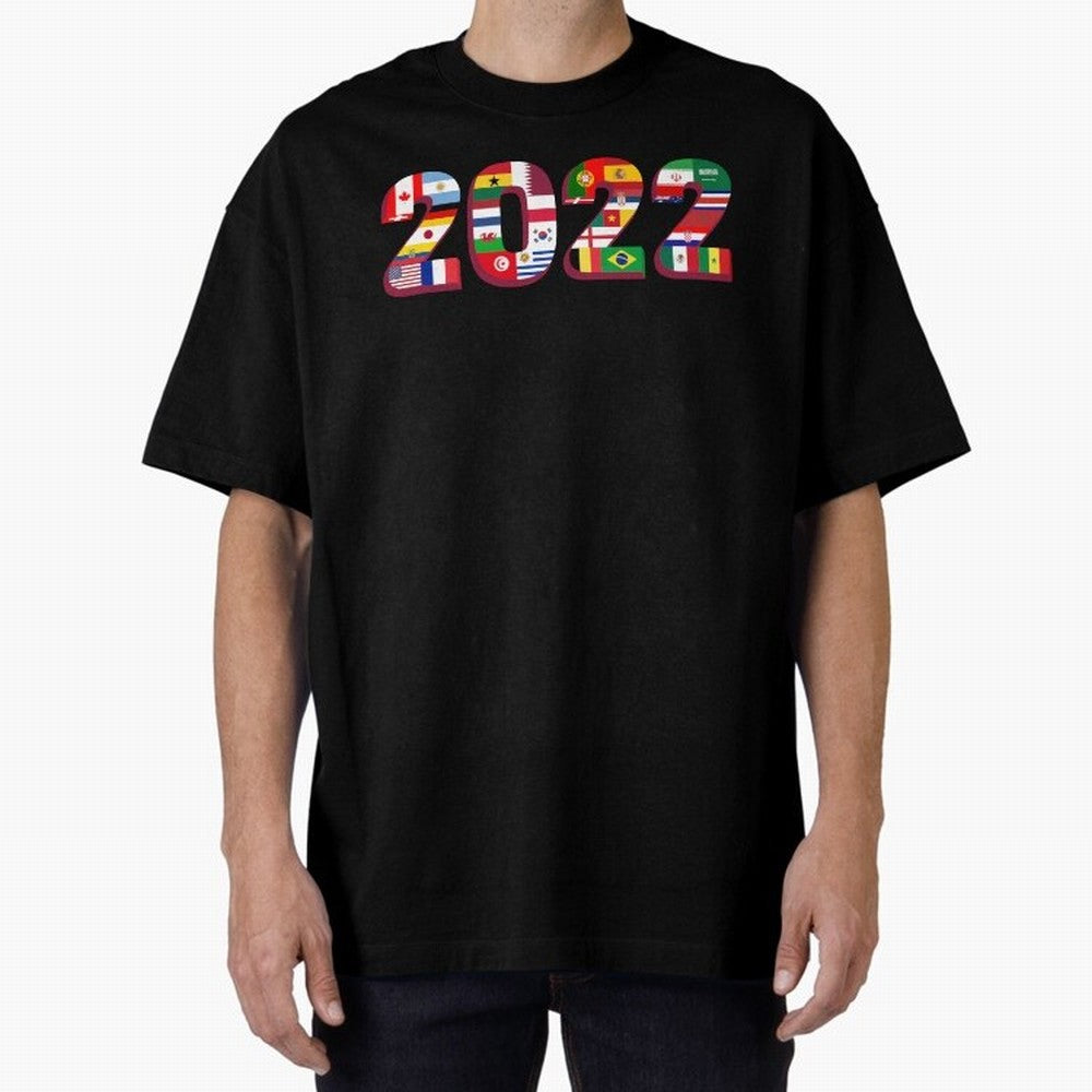 Flags of the 32 Teams that Played in Qatar in 2022 for Football Fans Oversized T-Shirt Support FIFA World Cup 2026 USA Canada Mexico for Fans of Cristiano Ronaldo and Argentina, France and Brazil, Bringing Global Supporter Spirit, Legendary Goals,