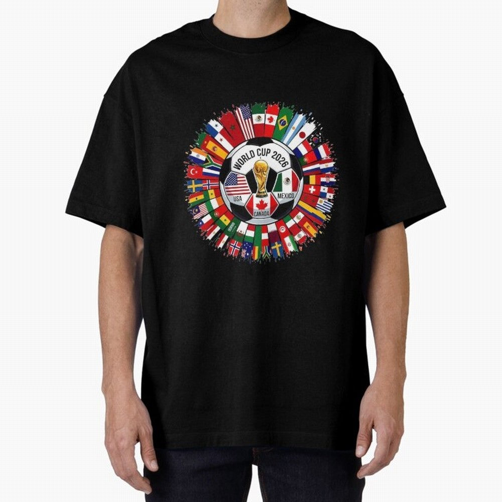 USA Canada Mexico 2026 Football Celebration Fan Art Oversized T-Shirt Show Fan Pride Across Match Day Hype around FIFA World Cup 2026 Group Stage, Messi, Neymar and Mbappe, Argentina, France and Brazil, Worldwide Fan Energy, Dramatic Goals, Stadium