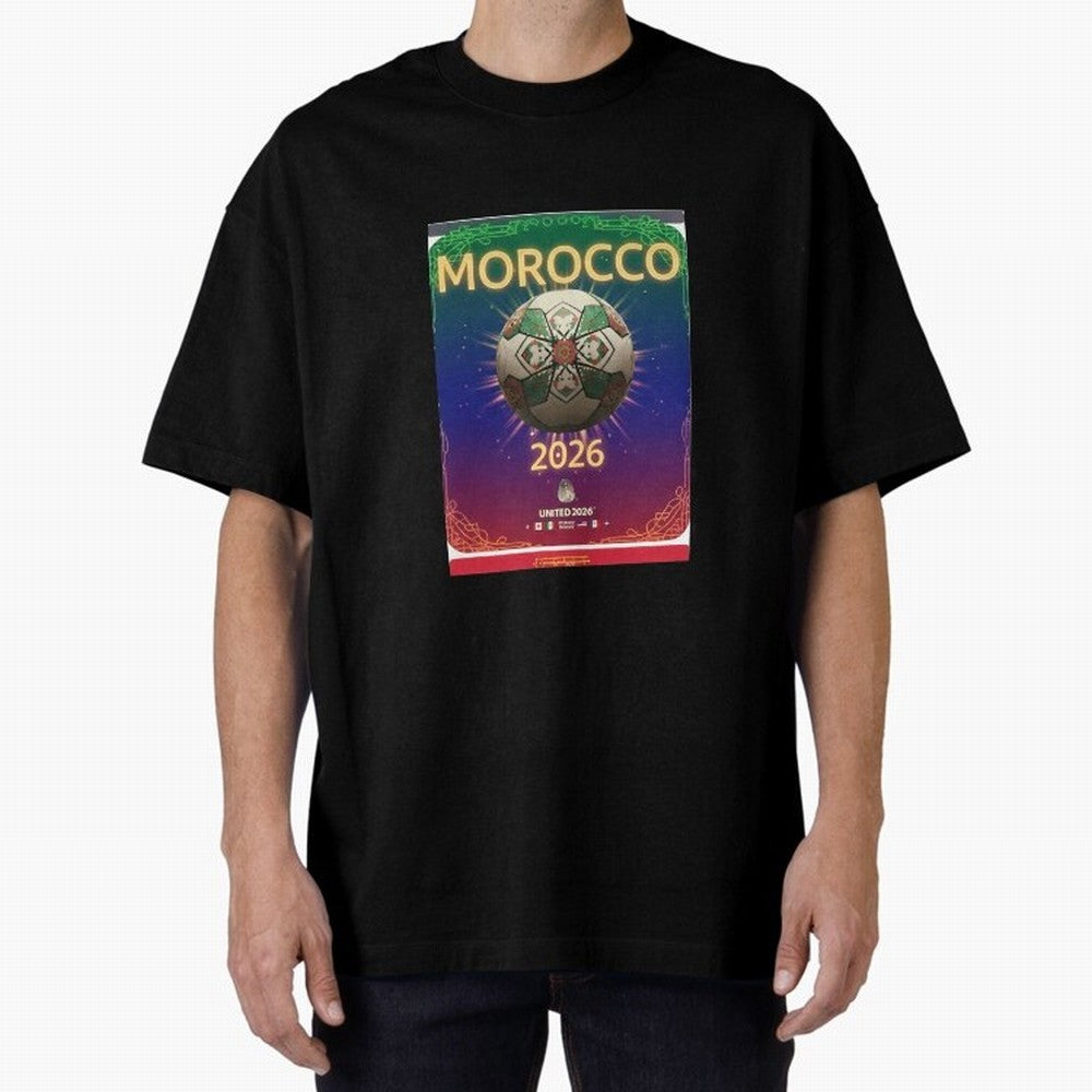 Morocco 2026 World Cup - Traditional Zellige Football Oversized T-Shirt Bring a Champion Mindset to Match Day Hype around FIFA World Cup 2026, Mbappe and Neymar, Argentina and Brazil, Tournament Hype, Historic Matchups, Family Viewing Parties and