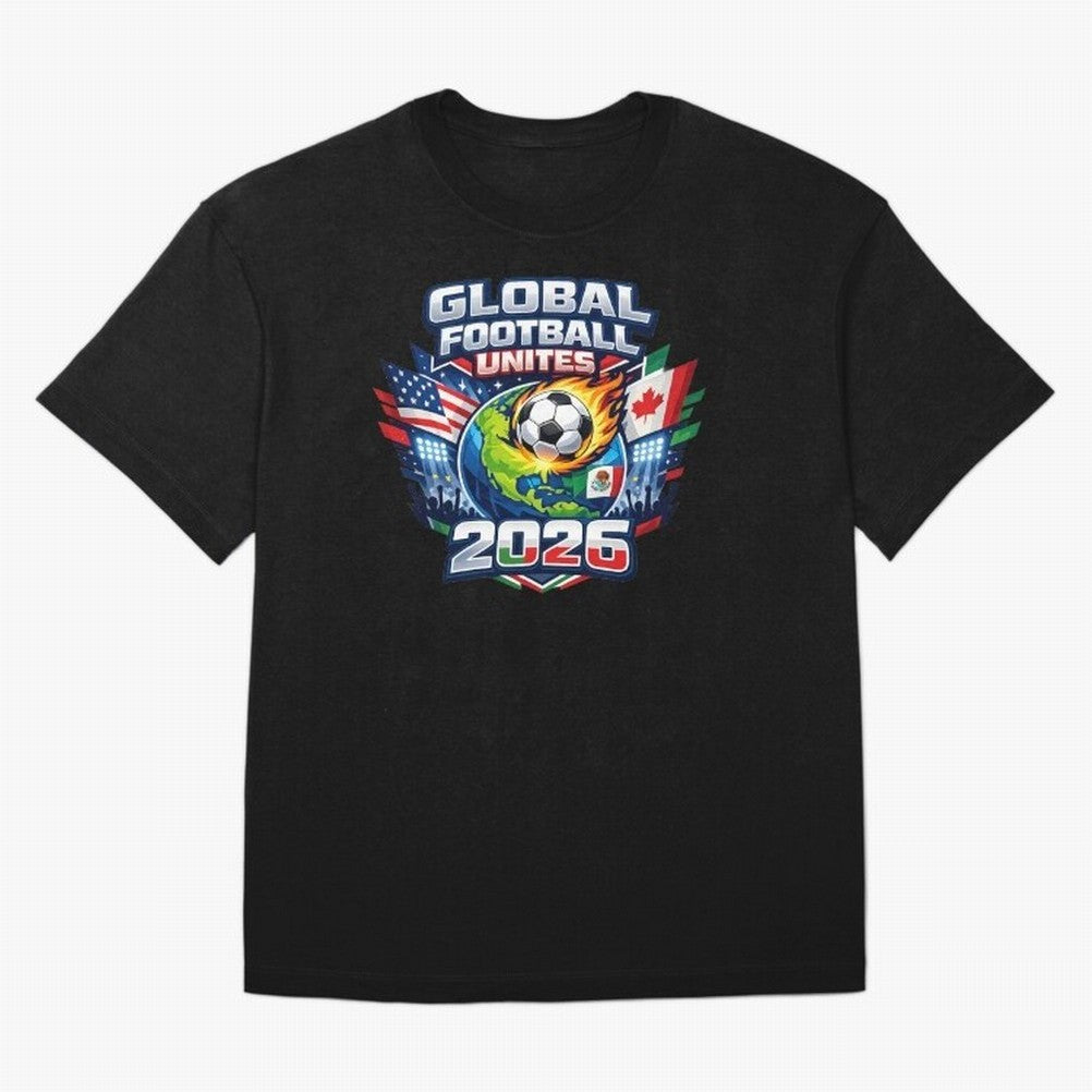 Global Football Unites 2026 USA Canada Mexico Oversized T-Shirt Capture Stadium Memories from FIFA World Cup 2026 Featuring Mbappe, Germany Energy, Stadium Chants, National Pride, Trophy Dreams and Unforgettable Football Memories; Perfect for