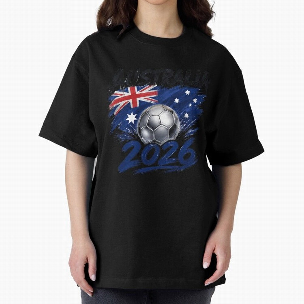 Australia Soccer 2026: Grunge Flag & Football Pride Oversized T-Shirt Show Up for the Glory of Global Football Passion for FIFA World Cup 2026 USA Canada Mexico, Celebrating CR7, Portugal, Spain and Germany, Stadium Memories, Football Loyalty,