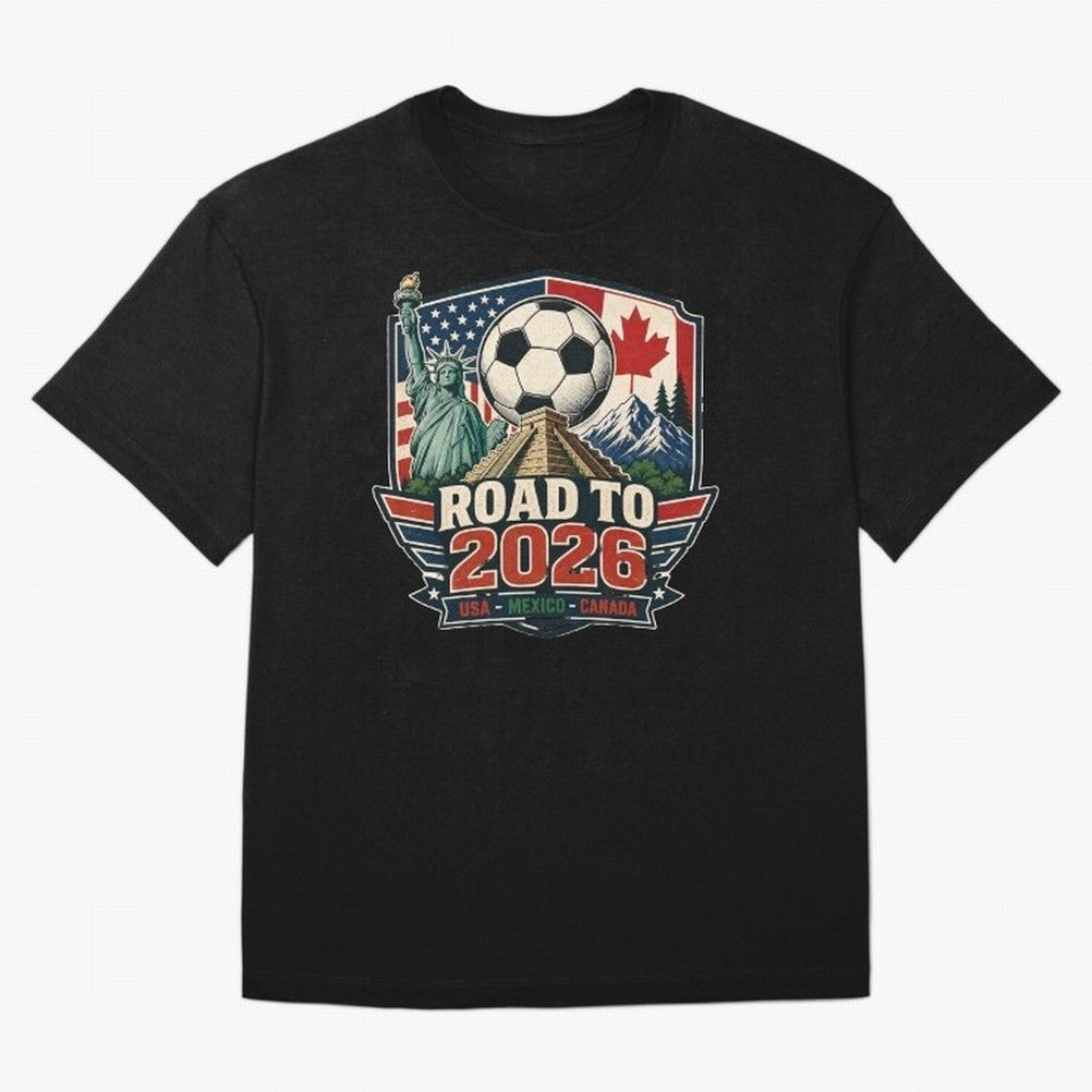 Road to 2026 USA Mexico Canada Soccer Design Oversized T-Shirt Celebrate National Team Dreams in FIFA World Cup 2026 USA Canada Mexico for Fans of CR7 and Messi and Argentina and Brazil, Bringing Fan Favorite Moments, National Team Passion, Big