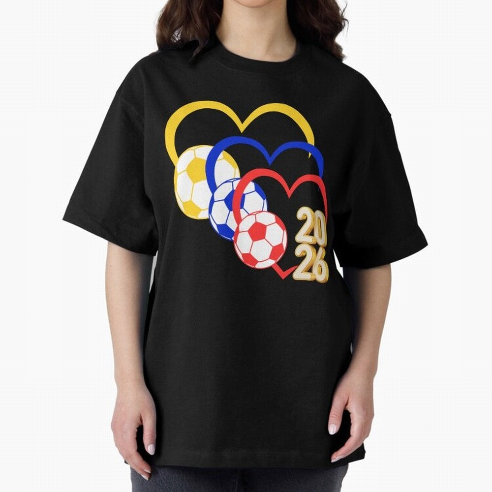 Football 2026 Hearts Colombia Sports Design Oversized T-Shirt Show Passion for the Stars of FIFA World Cup 2026 Spirit, Connected to England and Germany, CR7 and Messi, Fan Favorite Moments, National Team Passion, Big Match Drama and Soccer