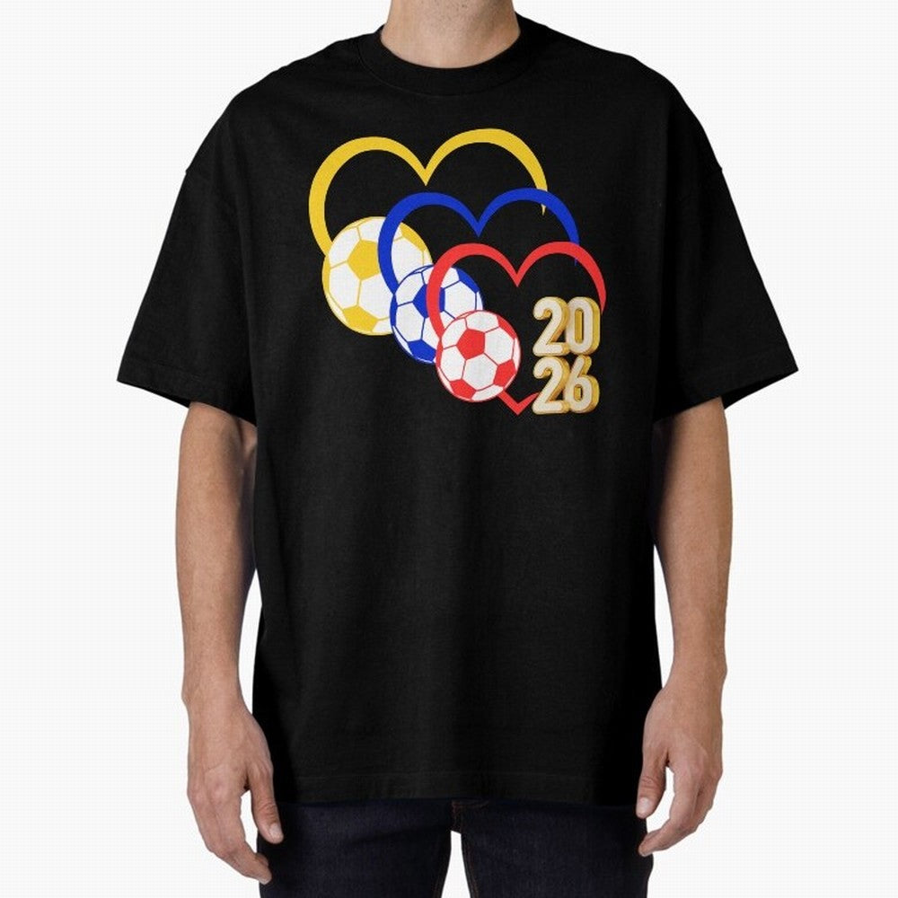 Football 2026 Hearts Colombia Sports Design Oversized T-Shirt Show Passion for the Stars of FIFA World Cup 2026 Spirit, Connected to England and Germany, CR7 and Messi, Fan Favorite Moments, National Team Passion, Big Match Drama and Soccer