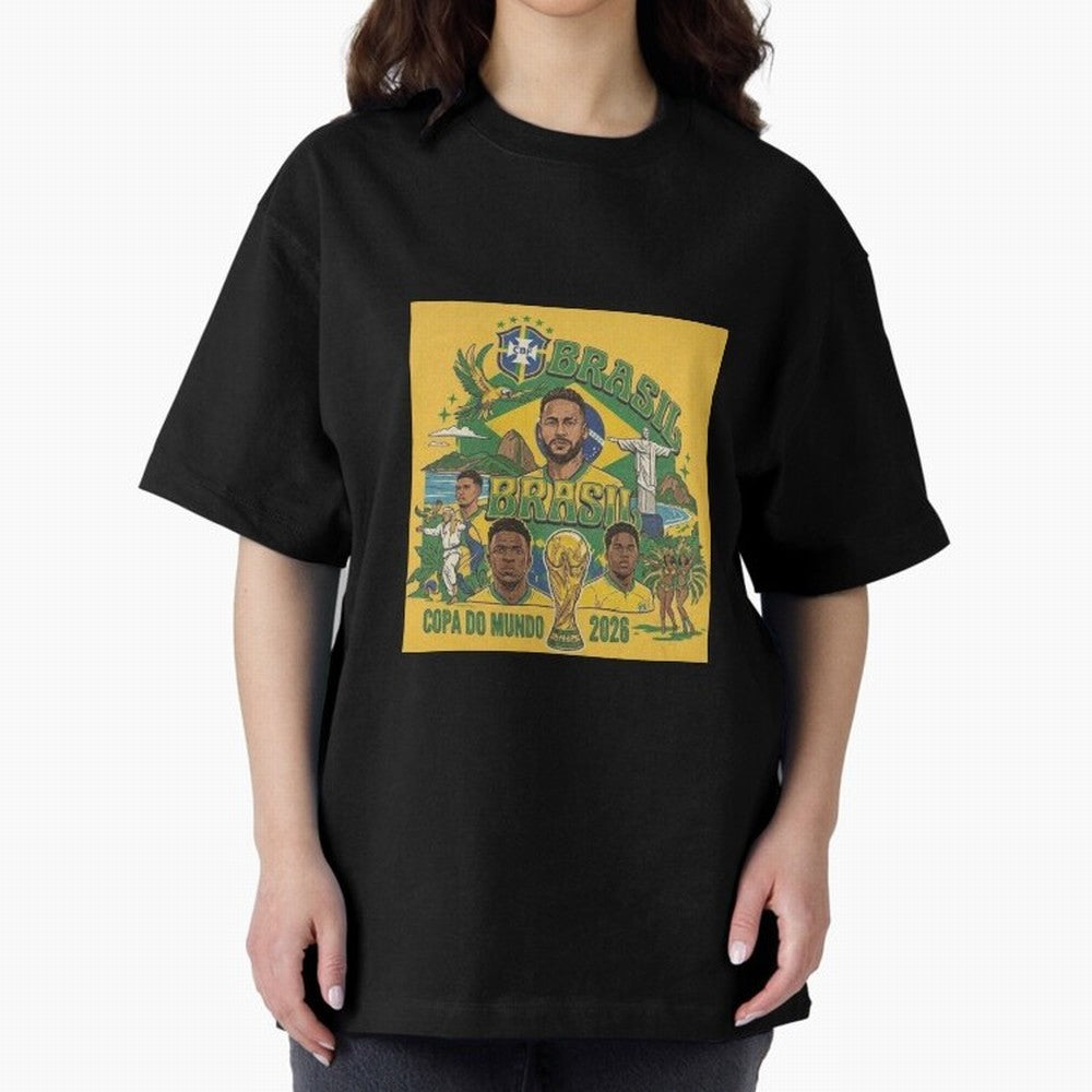 Brazil Football 2026 ¨C Retro World Cup Fan Art Oversized T-Shirt Join the FIFA World Cup 2026 USA Canada Mexico Journey through Cristiano Ronaldo, Haaland and CR7 Highlights, Portugal Pride, Vintage Soccer Flavor, Modern Football Stars, National
