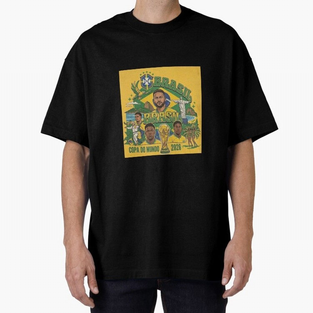 Brazil Football 2026 ¨C Retro World Cup Fan Art Oversized T-Shirt Join the FIFA World Cup 2026 USA Canada Mexico Journey through Cristiano Ronaldo, Haaland and CR7 Highlights, Portugal Pride, Vintage Soccer Flavor, Modern Football Stars, National