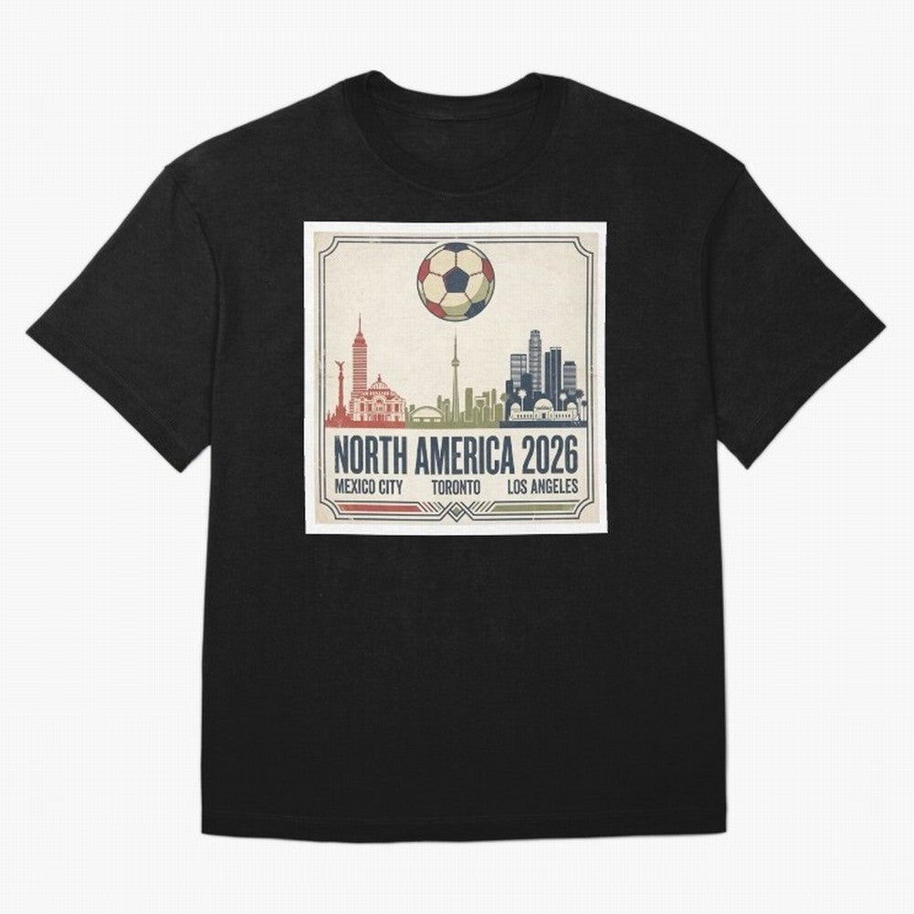 Retro North America 2026 Soccer Vintage Graphic Oversized T-Shirt Get Ready for Global Football Passion for FIFA World Cup 2026 USA Canada Mexico, Driven by Cristiano Ronaldo, Spain, Football Festival Excitement, Trophy Ambitions, Country Rivalries
