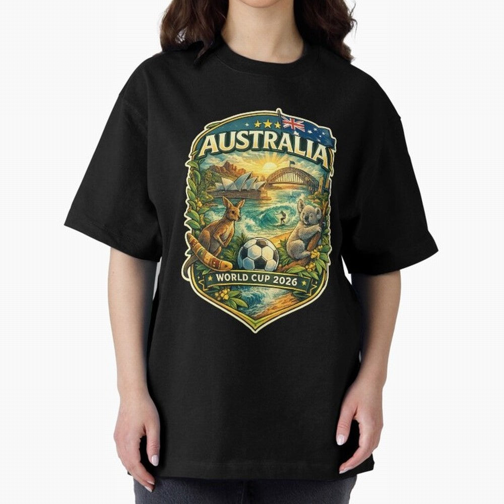 Australia FIFA World Cup 2026 Sydney Opera House Outback Kangaroo Coast Oversized T-Shirt Bring a Vintage Feel to the FIFA World Cup 2026 USA Canada Mexico Journey through Mbappe Highlights, France Pride, Fan Favorite Moments, National Team