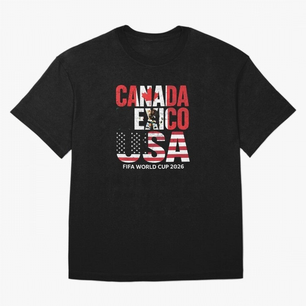 United 2026 World Cup - Canada, Mexico, USA Flags T-Shirt_83138002 Oversized T-Shirt Celebrate the Biggest Stage of Match Day Hype around FIFA World Cup 2026 Group Stage, Messi and Cristiano Ronaldo, Spain, Championship Spirit, Famous Goals,