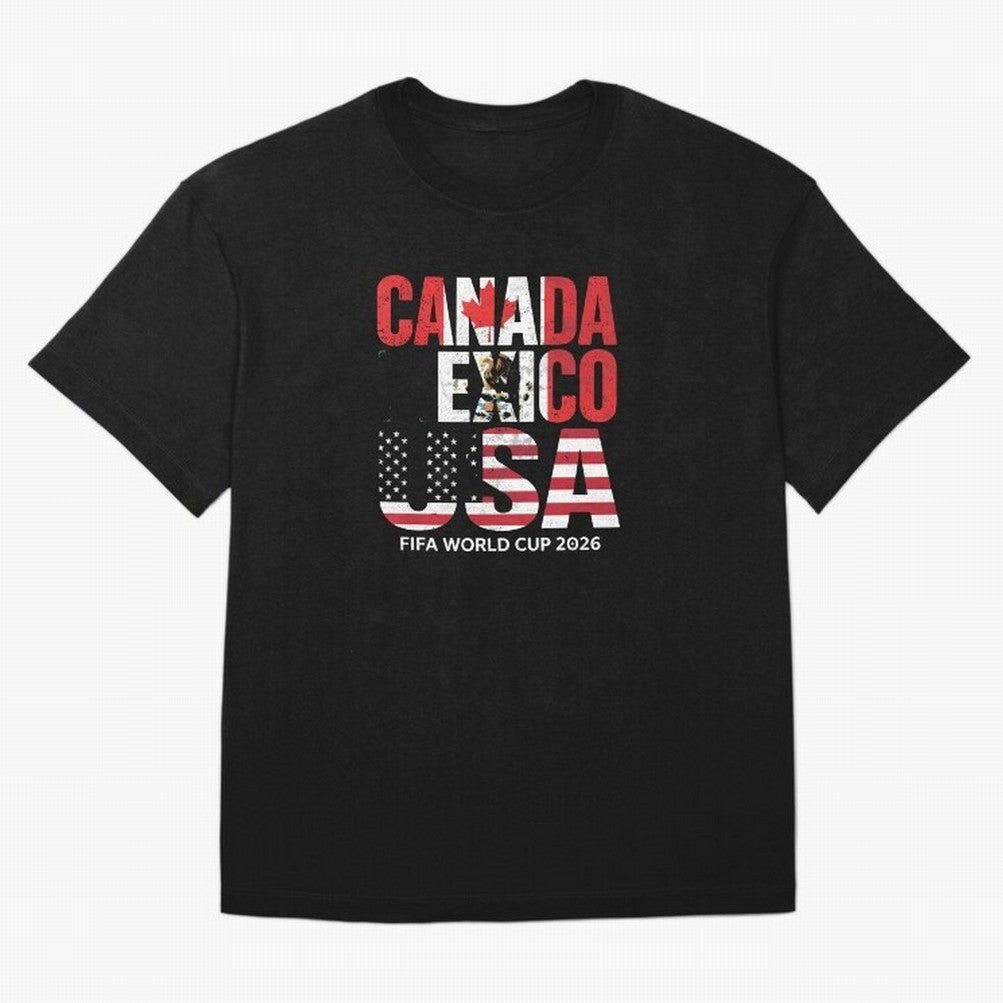 United 2026 World Cup - Canada, Mexico, USA Flags T-Shirt_83138002 Oversized T-Shirt Celebrate Classic Football Spirit in Global Football Passion for FIFA World Cup 2026 USA Canada Mexico, with Haaland, Argentina, France and Brazil, Fan Favorite