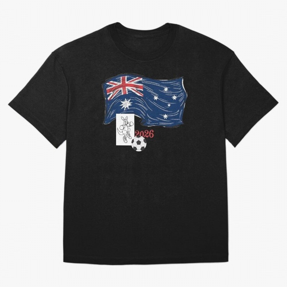 Australia 2026 Soccer Pride - Boxing Kangaroo & Dynamic Waving Flag. Oversized T-Shirt Celebrate Rivalries and Pride in FIFA World Cup 2026 USA Canada Mexico Connected to Mbappe and Neymar, Spain Energy, Stadium Chants, National Pride, Trophy