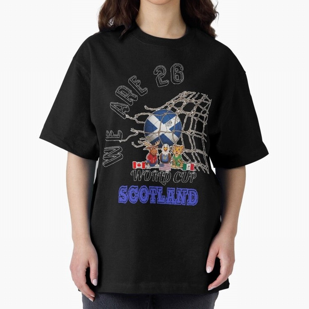 World cup 26 - Scotland Oversized T-Shirt Back the Journey through FIFA World Cup 2026 Group Stage Spirit, Capturing France and Portugal, Messi and Cristiano Ronaldo, Worldwide Fan Energy, Dramatic Goals, Stadium Lights and Championship