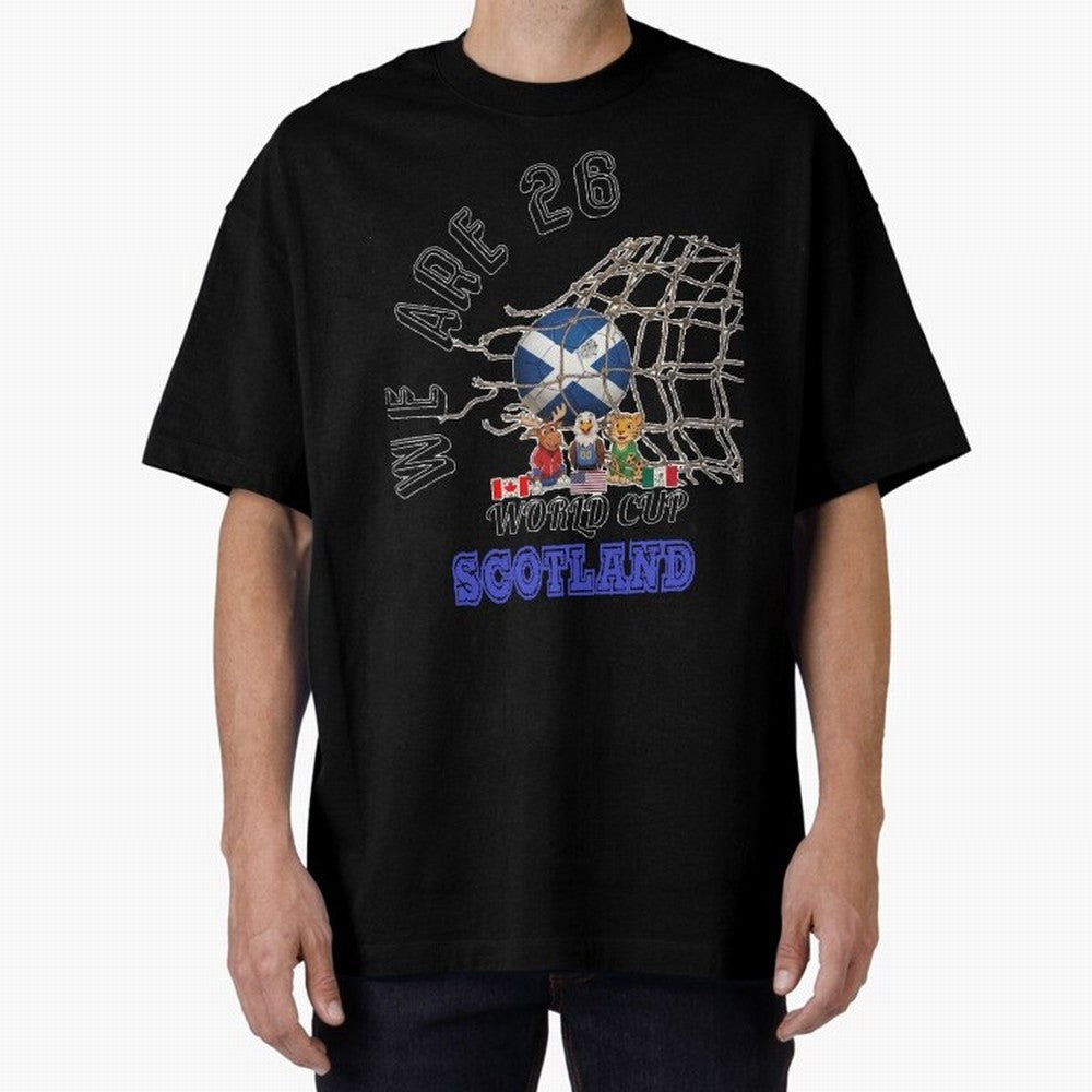 World cup 26 - Scotland Oversized T-Shirt Back the Journey through FIFA World Cup 2026 Group Stage Spirit, Capturing France and Portugal, Messi and Cristiano Ronaldo, Worldwide Fan Energy, Dramatic Goals, Stadium Lights and Championship