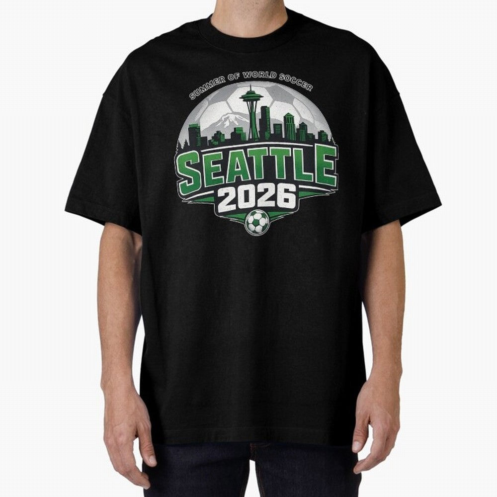 World Soccer Tournament Cup 2026 Seattle Oversized T-Shirt Carry FIFA World Cup 2026 Group Stage Capturing Mbappe and Neymar, France and Portugal Energy, Retro Football Energy, Iconic Rivalries, Trophy Chase Drama and Stadium Atmosphere; Perfect