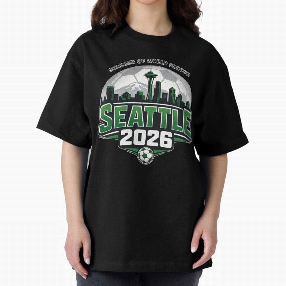 World Soccer Tournament Cup 2026 Seattle Oversized T-Shirt Carry FIFA World Cup 2026 Group Stage Capturing Mbappe and Neymar, France and Portugal Energy, Retro Football Energy, Iconic Rivalries, Trophy Chase Drama and Stadium Atmosphere; Perfect