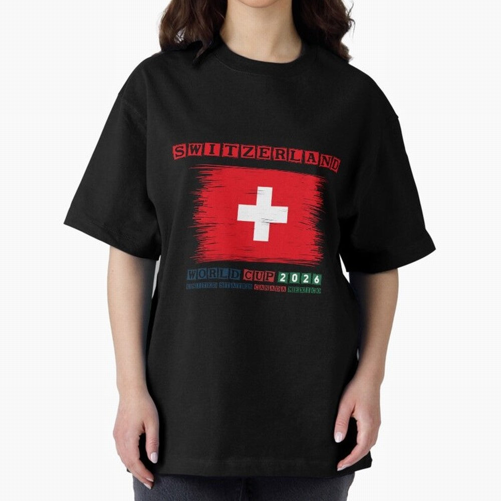 SWETZERLAND WORLD CUP 2026 Oversized T-Shirt Enjoy FIFA World Cup 2026 Spirit, Highlighting Argentina, CR7 and Messi, Supporter Pride, Iconic Celebrations, Legendary Names and Global Match Day Energy; Ideal for Passionate Fans Who Love Underdog