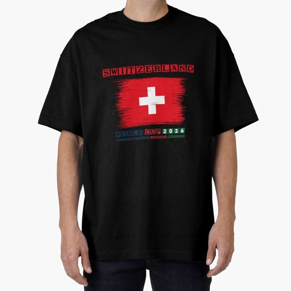 SWETZERLAND WORLD CUP 2026 Oversized T-Shirt Enjoy FIFA World Cup 2026 Spirit, Highlighting Argentina, CR7 and Messi, Supporter Pride, Iconic Celebrations, Legendary Names and Global Match Day Energy; Ideal for Passionate Fans Who Love Underdog