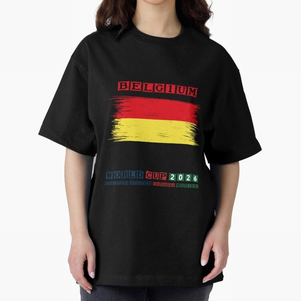 BELGIUM WORLD CUP 2026 Oversized T-Shirt Bring Bold Fan Energy to FIFA World Cup 2026 Spirit, Featuring Argentina and Brazil, Cristiano Ronaldo, Game Day Rituals, Football Legends, Country Pride and the Road to the Final; Ideal for Passionate Fans