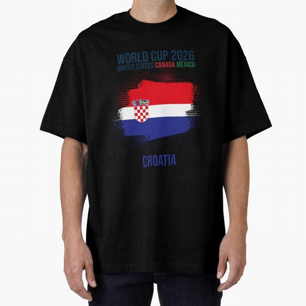 CROATIA WORLD CUP 2026 Oversized T-Shirt Show Championship Spirit for FIFA World Cup 2026 Capturing CR7, Brazil Energy, Championship Spirit, Famous Goals, Roaring Crowds and International Football Unity; Perfect for People Who Love Argentina,